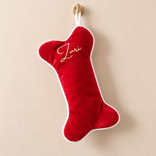 Velvet Dog Bone Christmas Stocking - Red