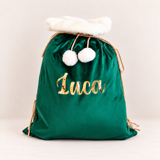 Velvet Christmas Sack - Green