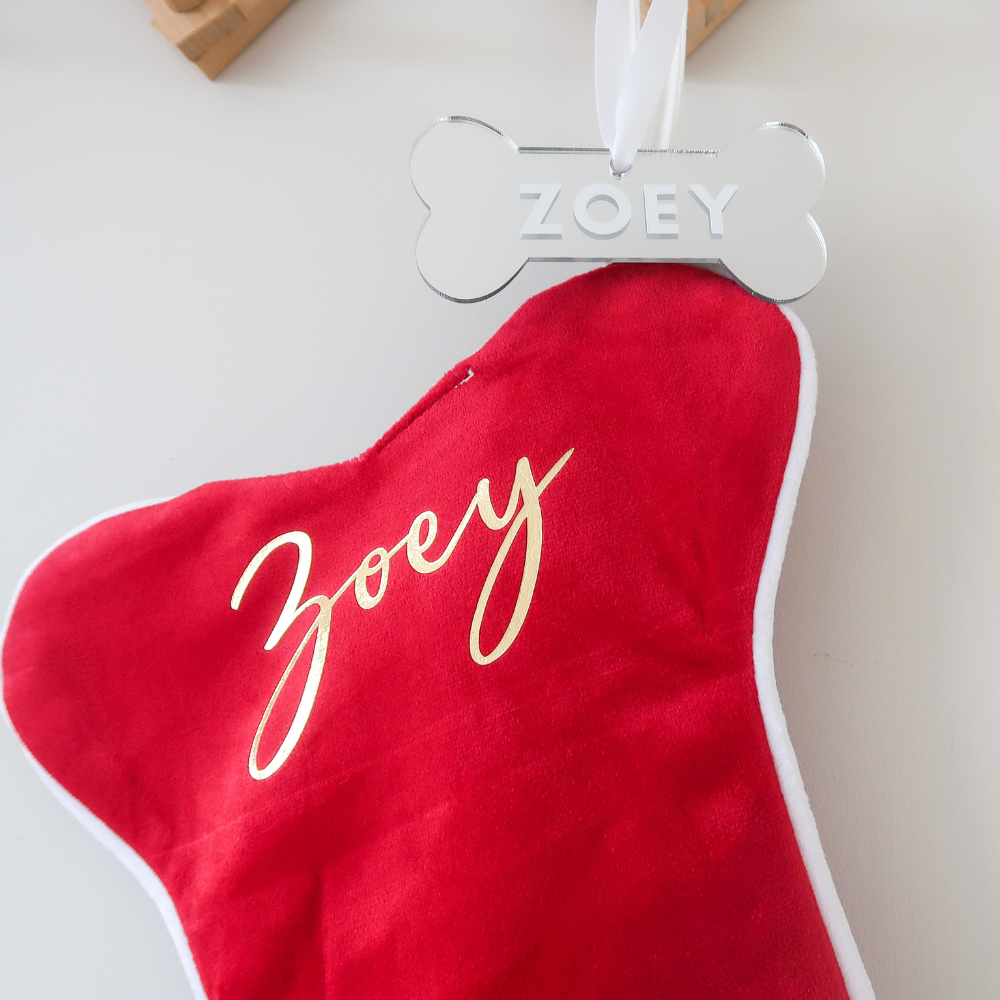 Velvet Dog Bone Christmas Stocking - Red