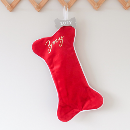 Velvet Dog Bone Christmas Stocking - Red