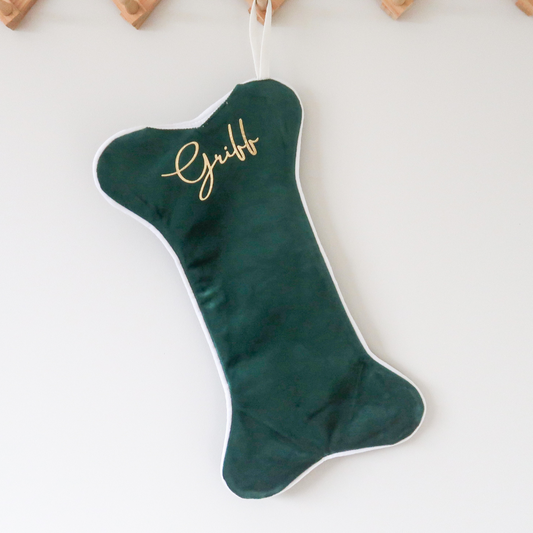 Velvet Dog Bone Christmas Stocking - Green