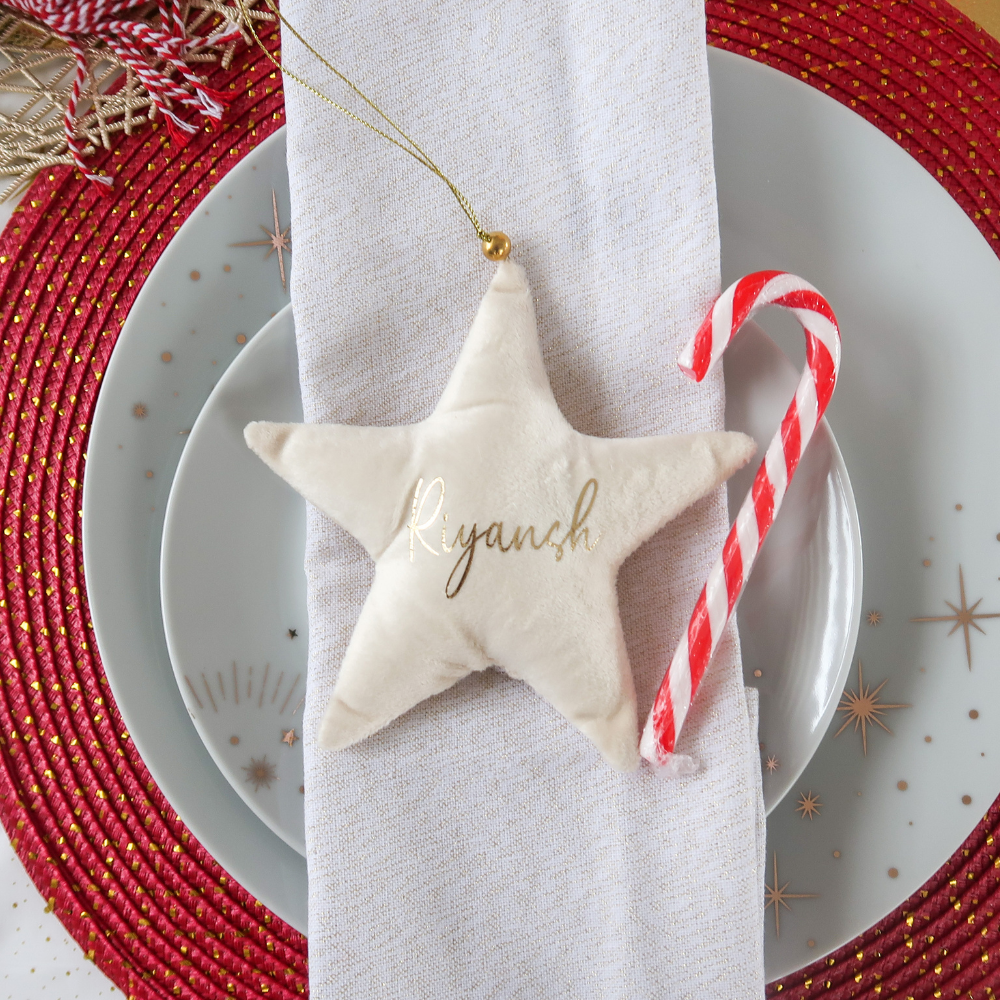 Velvet Star Plush Ornament - Cream